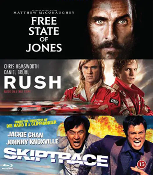 Tripple Pack 3:Free State Of Jones, Rush, Skiptrace (Blu-Ray) beg
